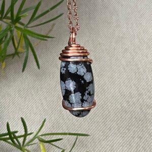 Snowflake Obsidian Necklace for Her, Black Stone Jewelry Snowflake Obsidian Necklace for Her, Black Stone Jewelry