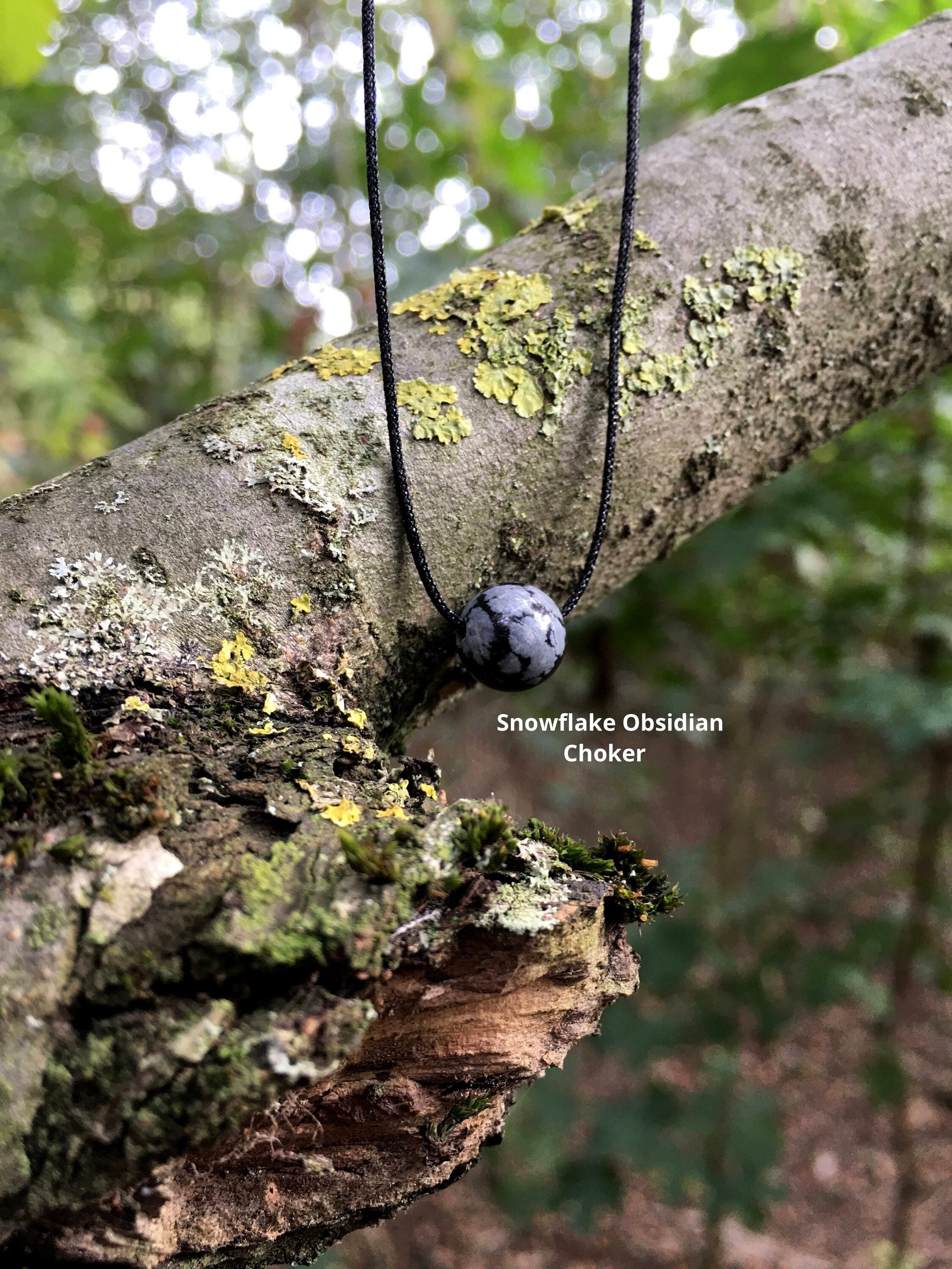 Minimalist Snowflake Obsidian Choker: 8mm Gemstone Necklace