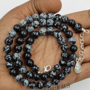 Natural Snowflake Obsidian Beaded Necklace, 8mm Smooth Round Stone Jewelry, 18 Inch Black And White Choker, Protection Gift, Gift For Her Natural Snowflake Obsidian Beaded Necklace, 8mm Smooth Round Stone Jewelry, 18 Inch Black And White Choker, Protection Gift, Gift For Her