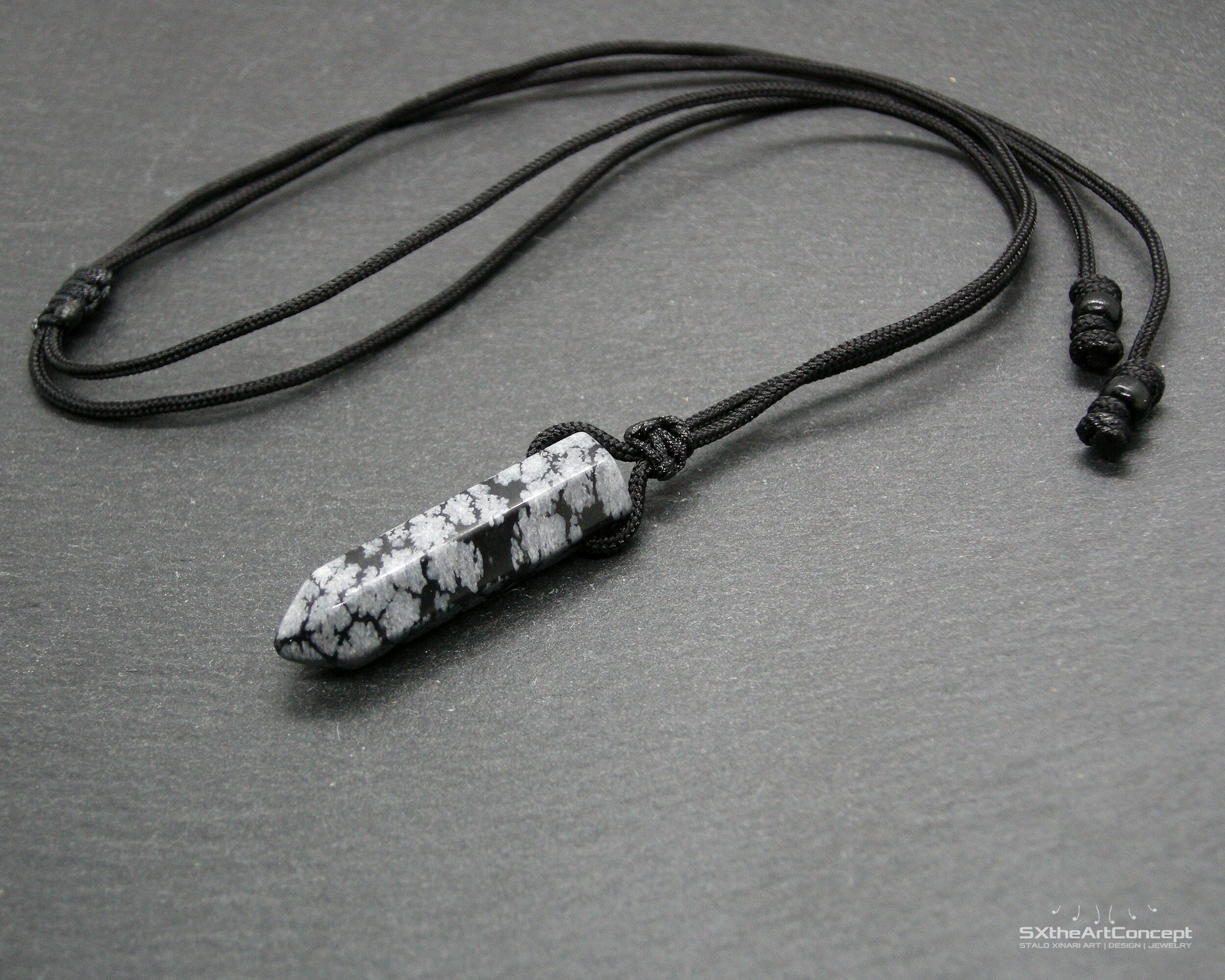 Snowflake Obsidian Point Necklace: Adjustable Unisex Protection Amulet, Scorpio Zodiac Gemstone