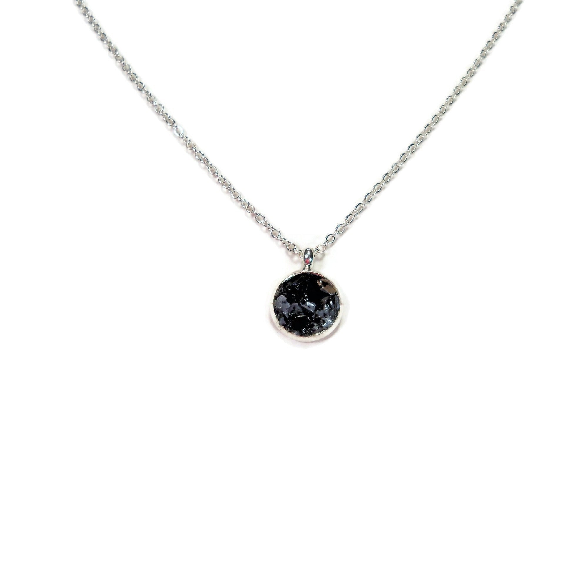 Snowflake Obsidian Silver Plated 18" Crushed Stone Necklace