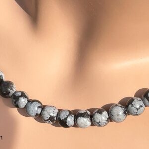 Volcanic Snowflake Obsidian Necklace / Each Bead One Of A Kind / 4 To 8 Mm Opaque Black Obsidian With Snowflakes / Sterling Silver Volcanic Snowflake Obsidian Necklace / Each Bead One Of A Kind / 4 To 8 Mm Opaque Black Obsidian With Snowflakes / Sterling Silver