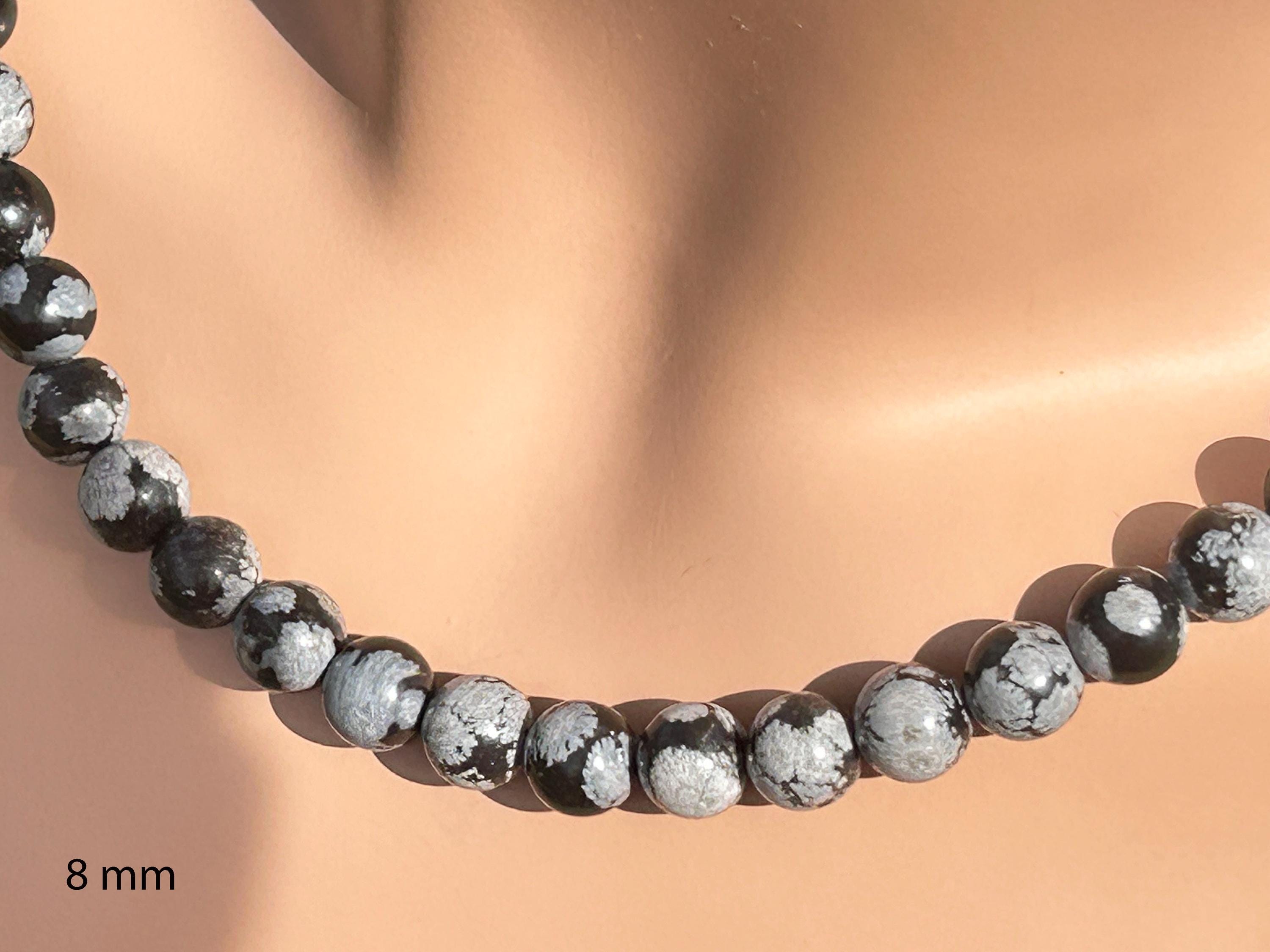Volcanic Snowflake Obsidian Necklace / Each Bead One Of A Kind / 4 To 8 Mm Opaque Black Obsidian With Snowflakes / Sterling Silver