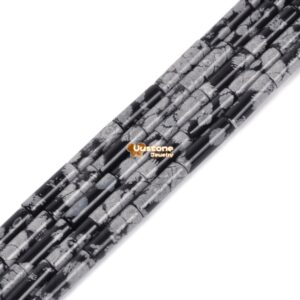 13mm Snowflake Obsidian Cylinder Tube Loose Gemstone Beads 15"