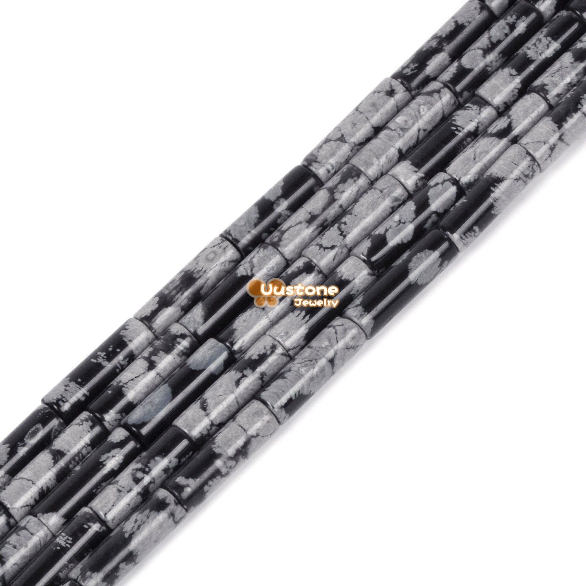 13mm Snowflake Obsidian Cylinder Tube Loose Gemstone Beads 15"