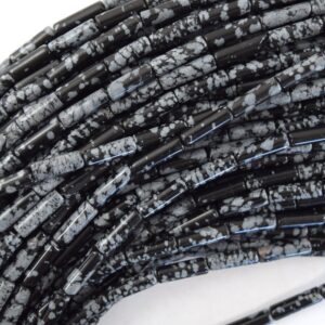 13mm natural black snowflake obsidian tube beads 15.5" strand