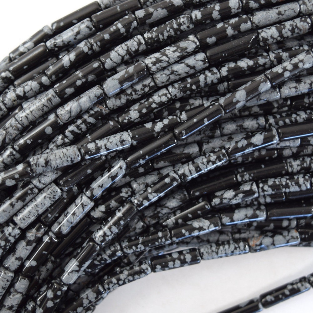 13mm Natural Black Snowflake Obsidian Tube Beads 15.5" Strand