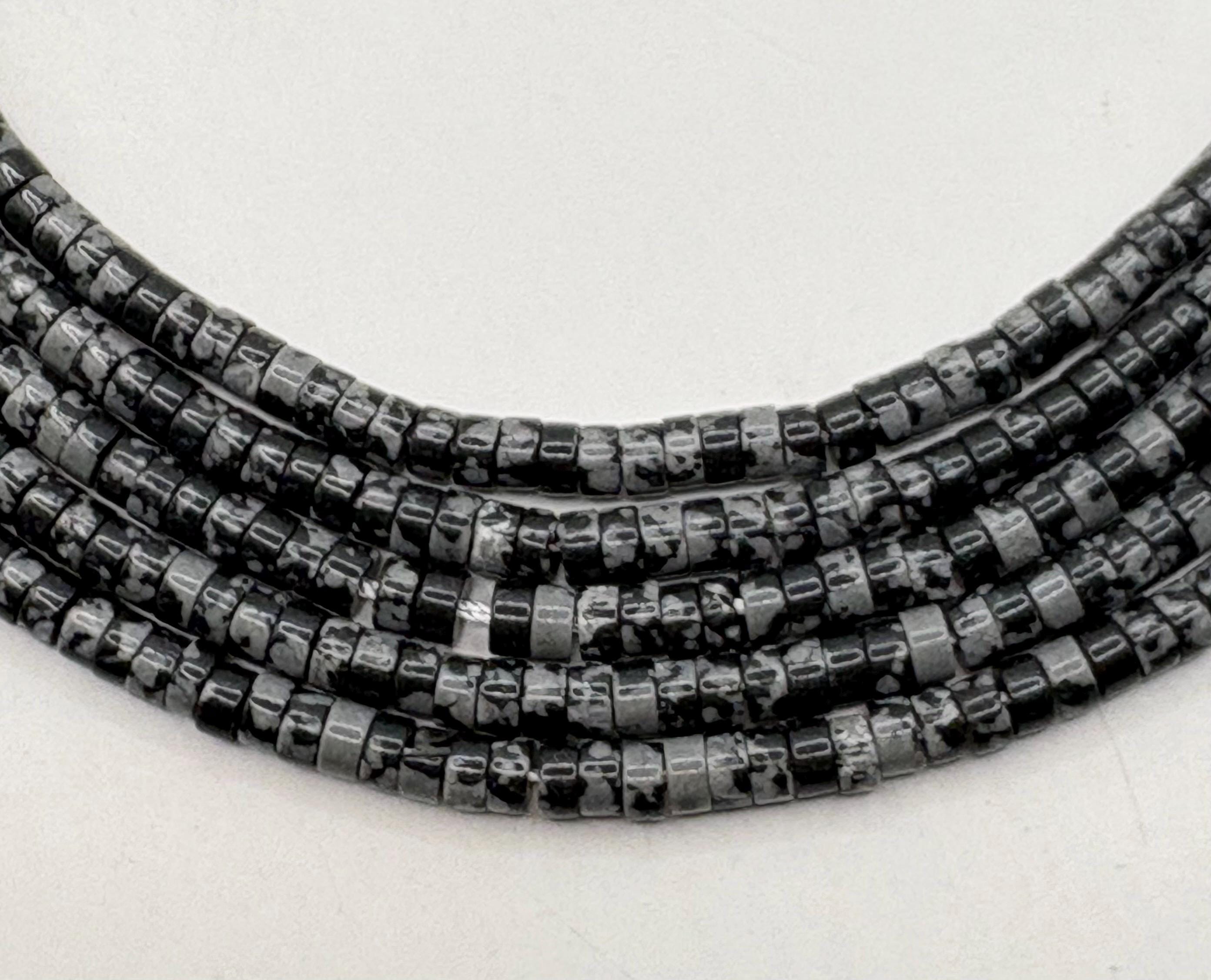 2x4mm Heishi Snowflake Obsidian Gemstone Beads. 15" Strand Of High Quality Beads, Roughly 190 Per Strand.