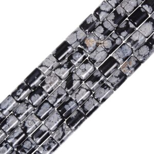 8mm Snowflake Obsidian Gemstone Tube Cylinder Loose Beads Jewelry Making Diy Bead 16"