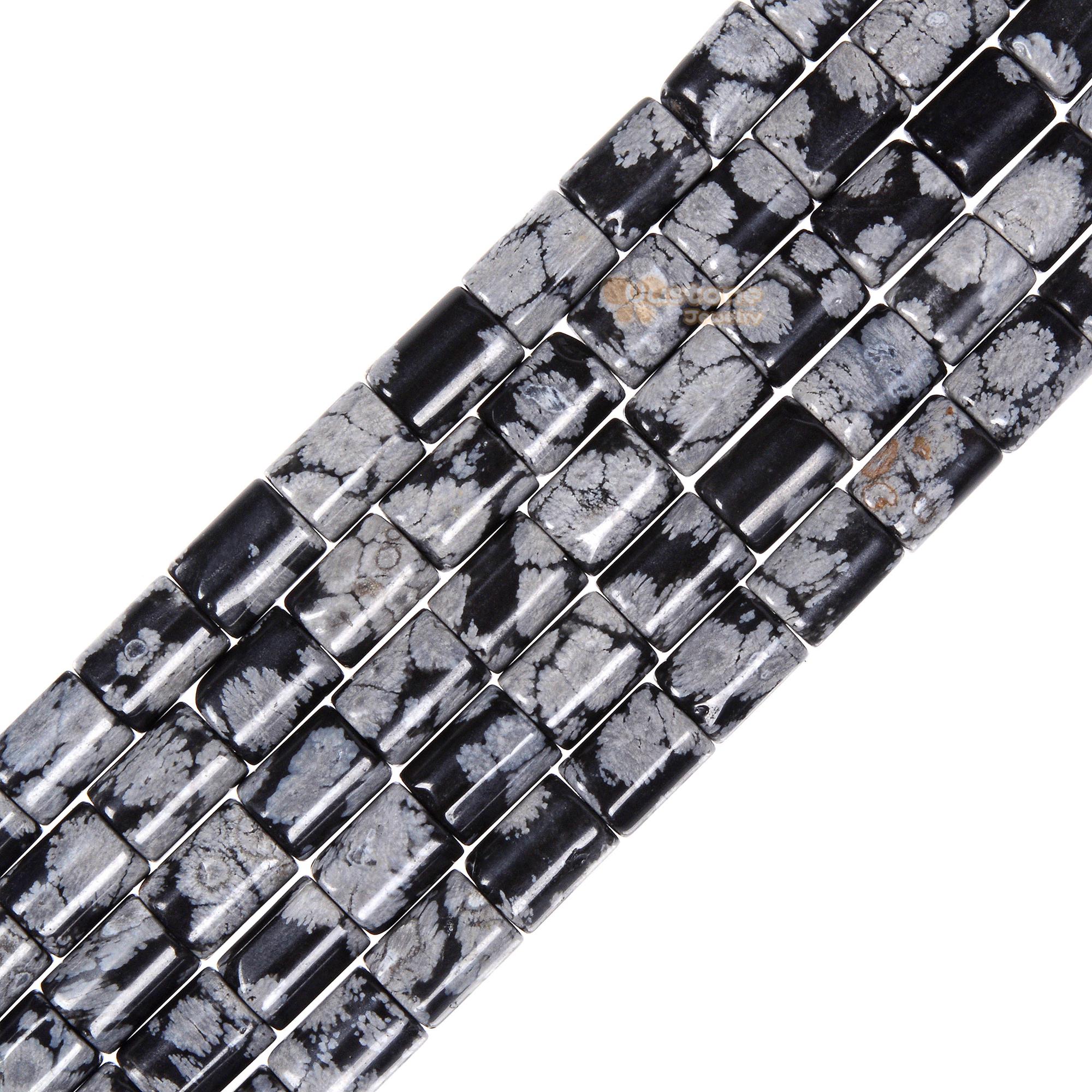 8mm Snowflake Obsidian Gemstone Tube Cylinder Loose Beads Jewelry Making Diy Bead 16"
