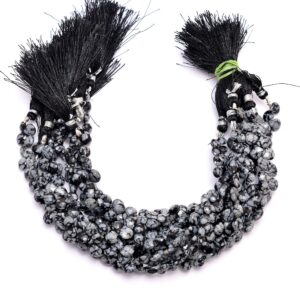 Aaa+ Snowflake Obsidian 5mm-8mm Faceted Heart Briolette Beads | 8inch Strand | Natural Black/white Obsidian Semi Precious Gemstone Briolette