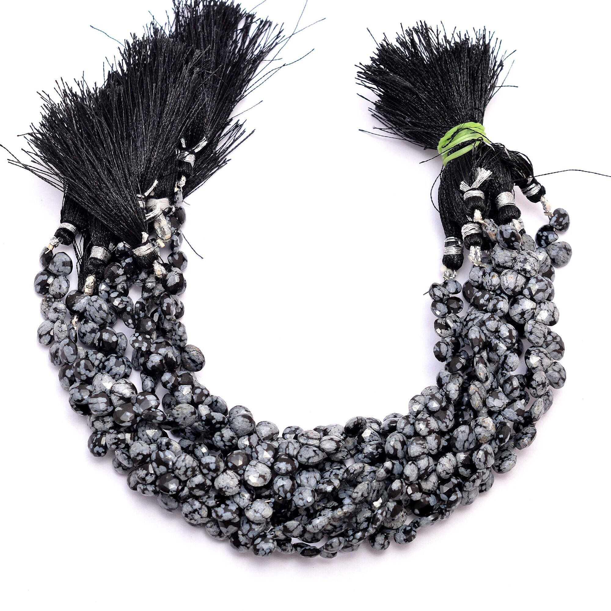 Aaa+ Snowflake Obsidian 5mm-8mm Faceted Heart Briolette Beads | 8inch Strand | Natural Black/white Obsidian Semi Precious Gemstone Briolette