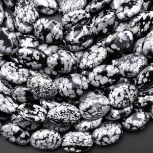 Aaa Natural Snowflake Obsidian 10x14mm Oval Beads 15.5" Strand