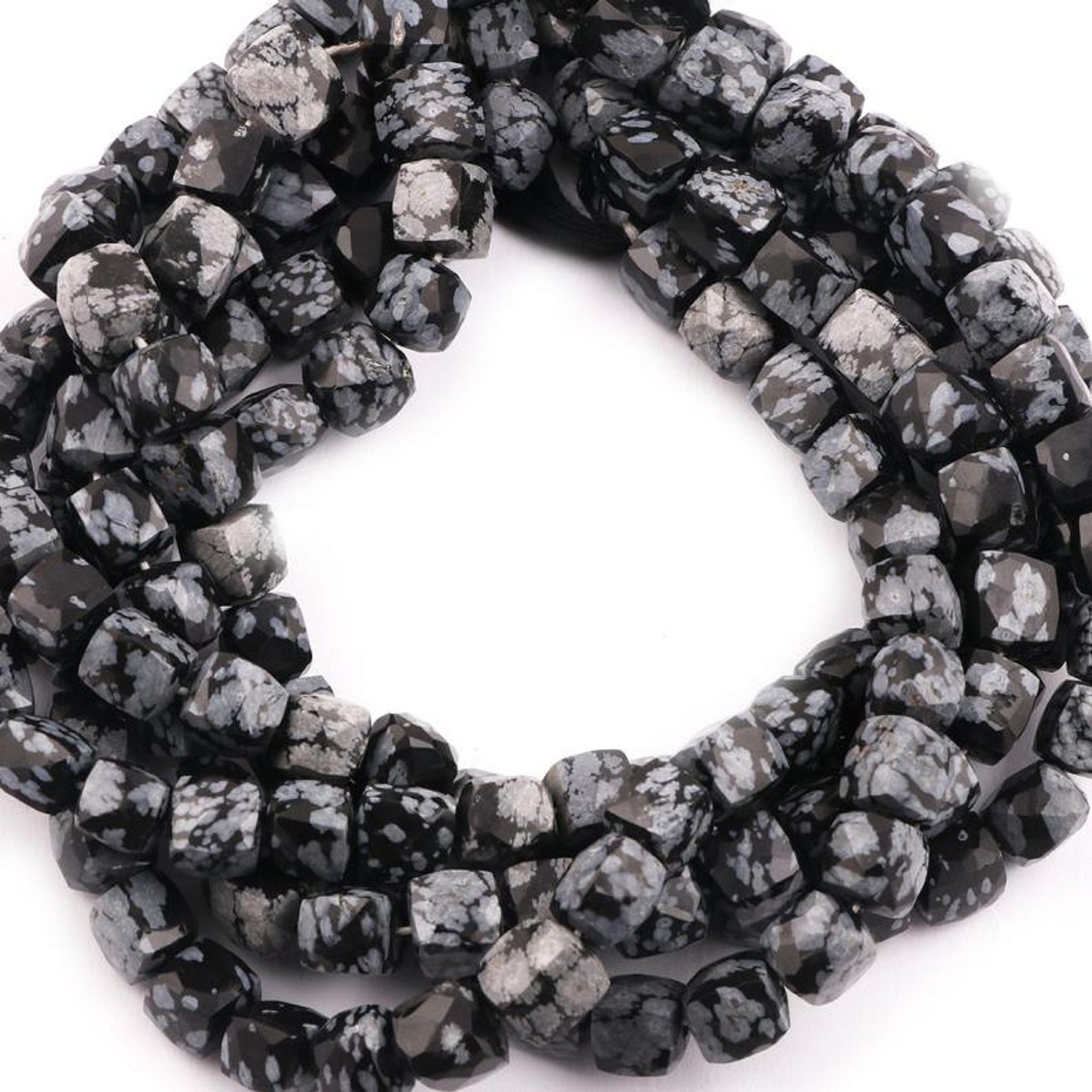 Aaa+natural Snowflake Obsidian 3d Cube Box Briolettes Beads, Snowflake Obsidian Faceted Gemstone Cube Beads, Dazzling, Wholesale Beads, Gift