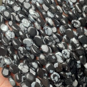 Beautiful Obsidian Smooth Oval Gemstone Beads, 6/9 mm Snowflake Obsidian Bead For Jewelry Making, 14 Inch Strand Wholesale Bead At Low Price