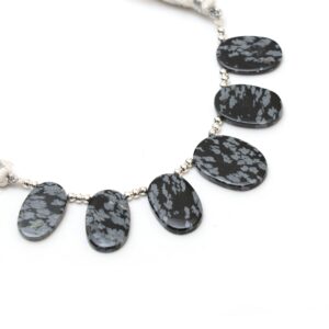 Snowflake Obsidian Both Side Flat Oval Beads, 10x15.5 Mm To 13x18.5 Mm, Snowflake Obsidian Jewelry, 3 Inches Full Strand, Price Per Strand
