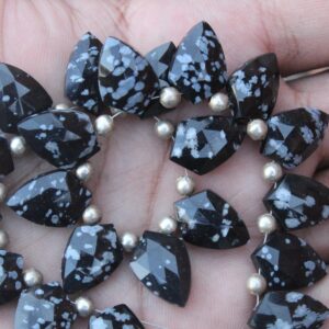 Snowflake Obsidian Gemstone Faceted Briolette Beads | 10-piece Sparrow | 15--16 Mm | Gems Jewelry (c960)