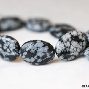 L/ Snowflake Obsidian 18x25mm Flat Oval Beads 16" Strand Natural Obsidian Gemstone Beads For Jewelry Making