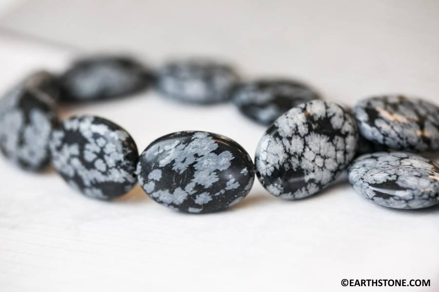 L/ Snowflake Obsidian 18x25mm Flat Oval Beads 16" Strand Natural Obsidian Gemstone Beads For Jewelry Making