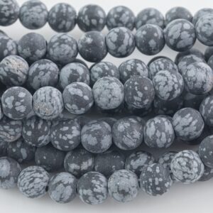 LARGE-HOLE beads!!! 8mm or 10mm  2mm hole. 7-8" strands. Matt-finished Snowflake Obsidian. Big Hole Beads