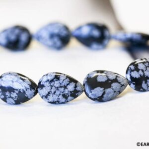 M/ Snowflake Obsidian 13x18mm/ 10x15mm Flat Pear Beads 15.5" Strand Natural Gray/black Color Gemstone Beads For Jewelry Making