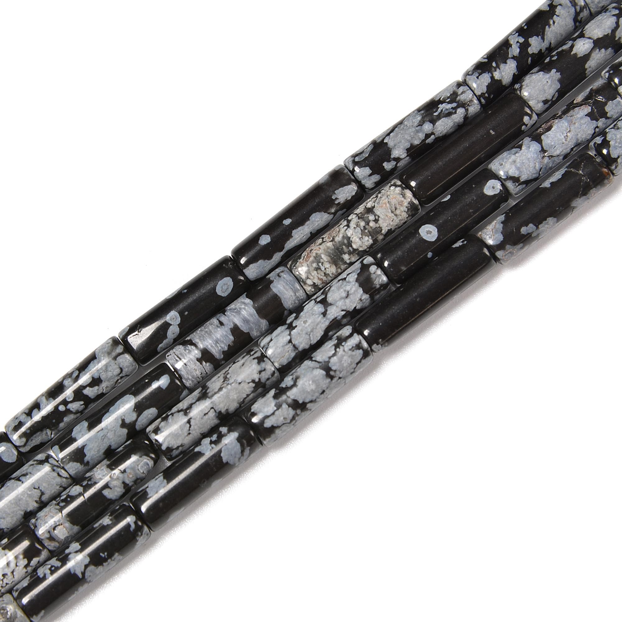 Natural Snowflake Obsidian Cylinder Tube Beads Size 4x13mm 15.5'' Strand Natural Snowflake Obsidian Cylinder Tube Beads Size 4x13mm 15.5'' Strand