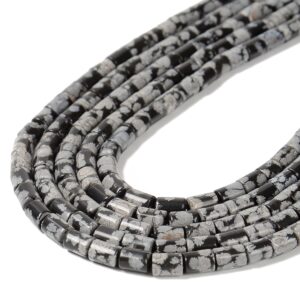 Natural Snowflake Obsidian Smooth Cylinder Tube Beads Size 6x8mm 15.5'' Strand