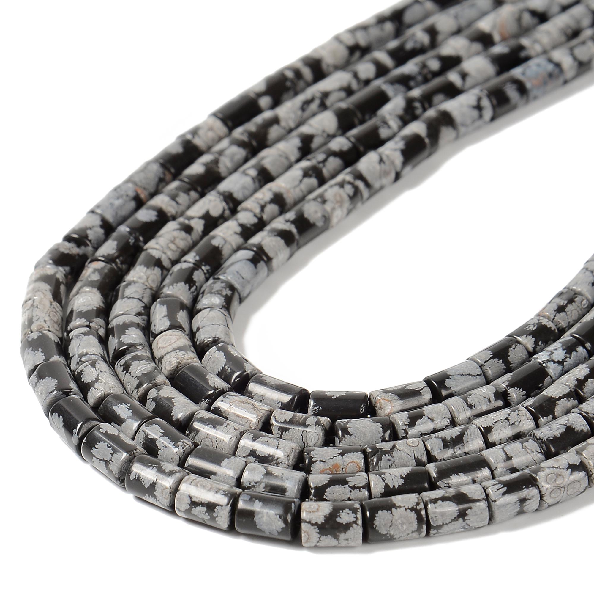 Natural Snowflake Obsidian Smooth Cylinder Tube Beads Size 6x8mm 15.5'' Strand