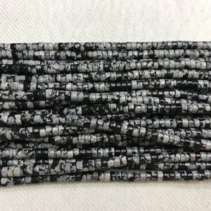 Natural Black Snowflake Obsidian 2x4mm Heishi Genuine Gemstone Loose Beads 15 inch Jewelry Supply Bracelet Necklace Material Support