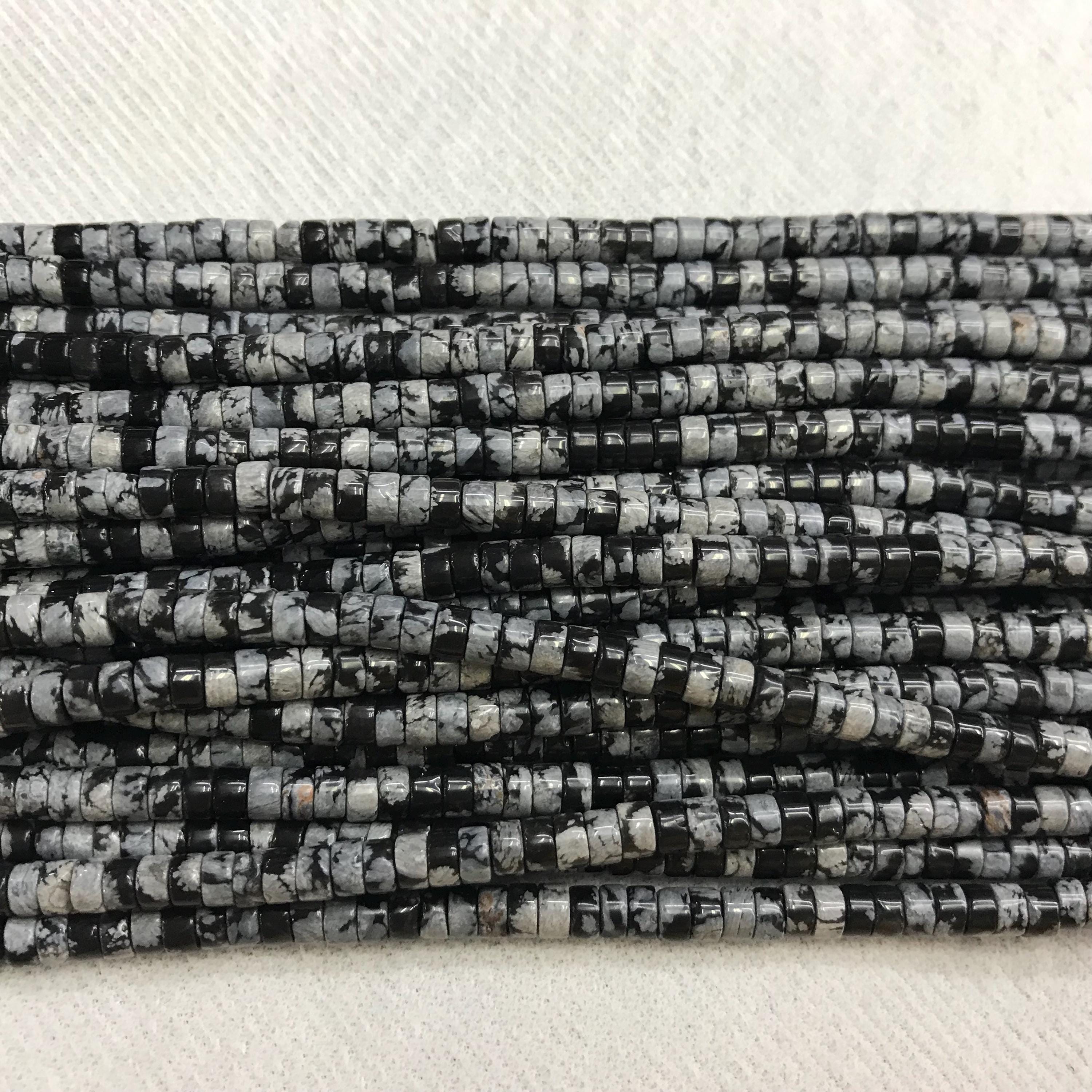 Natural Black Snowflake Obsidian 2x4mm Heishi Genuine Gemstone Loose Beads 15 Inch Jewelry Supply Bracelet Necklace Material Support