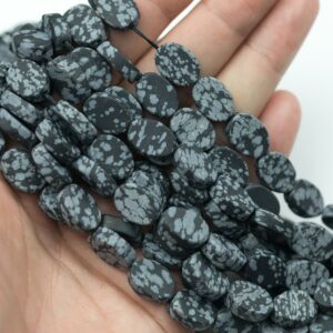 Natural Snowflake Obsidian Matte Oval Beads Snowflake Obsidian Beads - Oval Shaped 14x10mm - 1 strand ~15.5" - Special Exclusive Item
