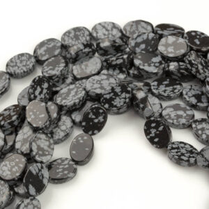Natural SnowFlake Obsidian- Flat Oval Beads-10x14mm- 28 Pieces- Special Shape- Full Strand- 16 Inches Gemstone Beads