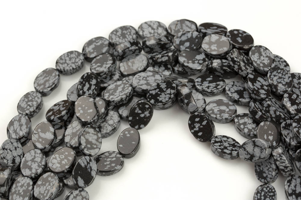 Natural Snowflake Obsidian- Flat Oval Beads-10x14mm- 28 Pieces- Special Shape- Full Strand- 16 Inches Gemstone Beads Natural Snowflake Obsidian- Flat Oval Beads-10x14mm- 28 Pieces- Special Shape- Full Strand- 16 Inches Gemstone Beads