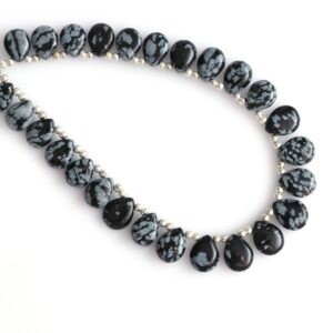 Natural Snowflake Obsidian Smooth Pears Beads -7x9 Mm To 8x10 Mm-snowflake Obsidian-gem Quality, 8 Inch, Price Per Strand