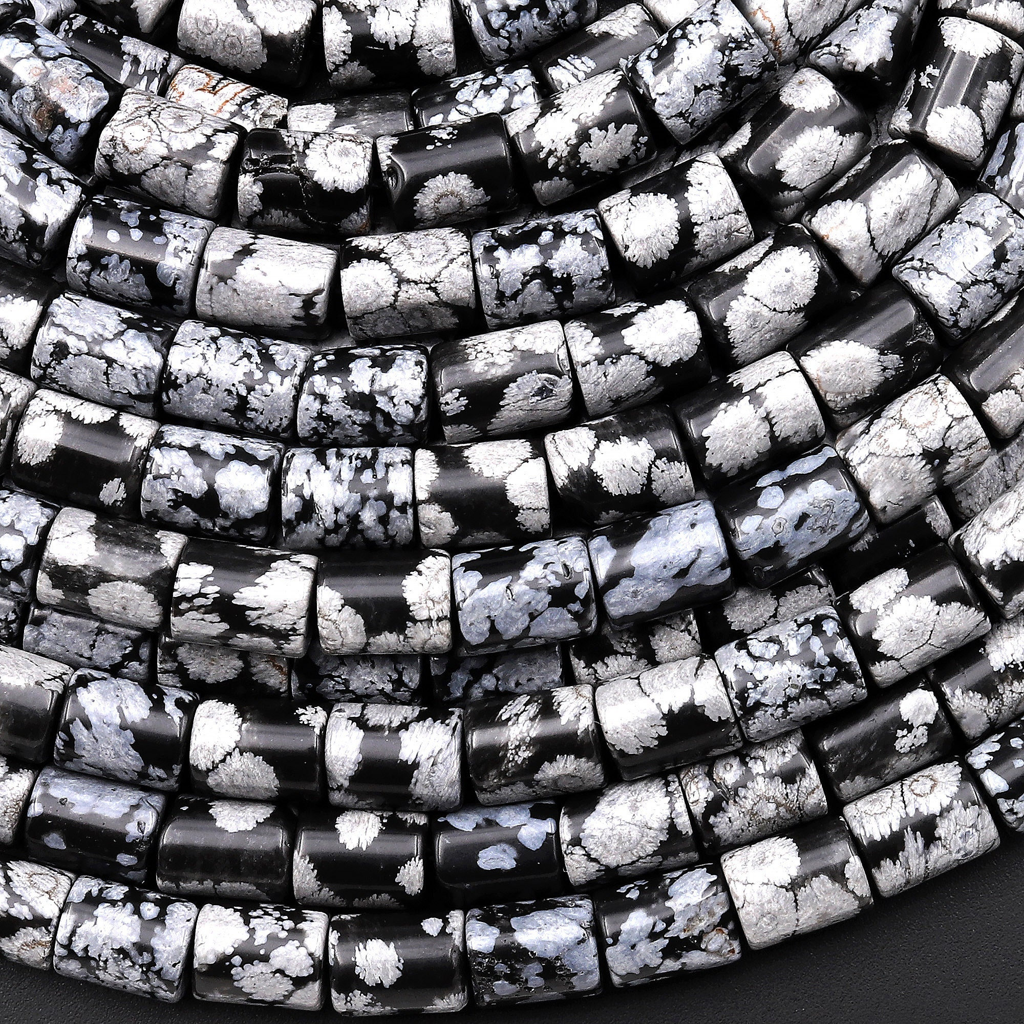 Natural Snowflake Obsidian Tube Beads 8mm 15.5" Strand Natural Snowflake Obsidian Tube Beads 8mm 15.5" Strand
