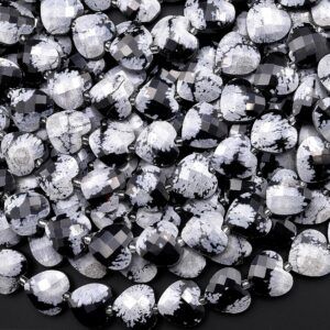 Natural Feather Snowflake Obsidian Faceted Heart Beads 12mm Gemstone 15.5" Strand Natural Feather Snowflake Obsidian Faceted Heart Beads 12mm Gemstone 15.5" Strand