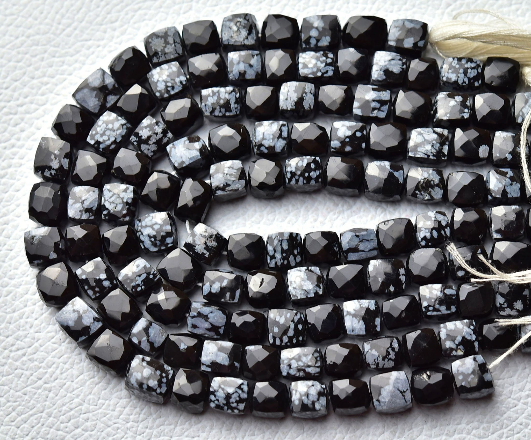Natural Snowflake Obsidian Cube Beads 6.5mm To 7.5mm Faceted Cubes Briolettes Gemstone Beads Snowflake Obsidian Beads 8 Inches Strand No5746