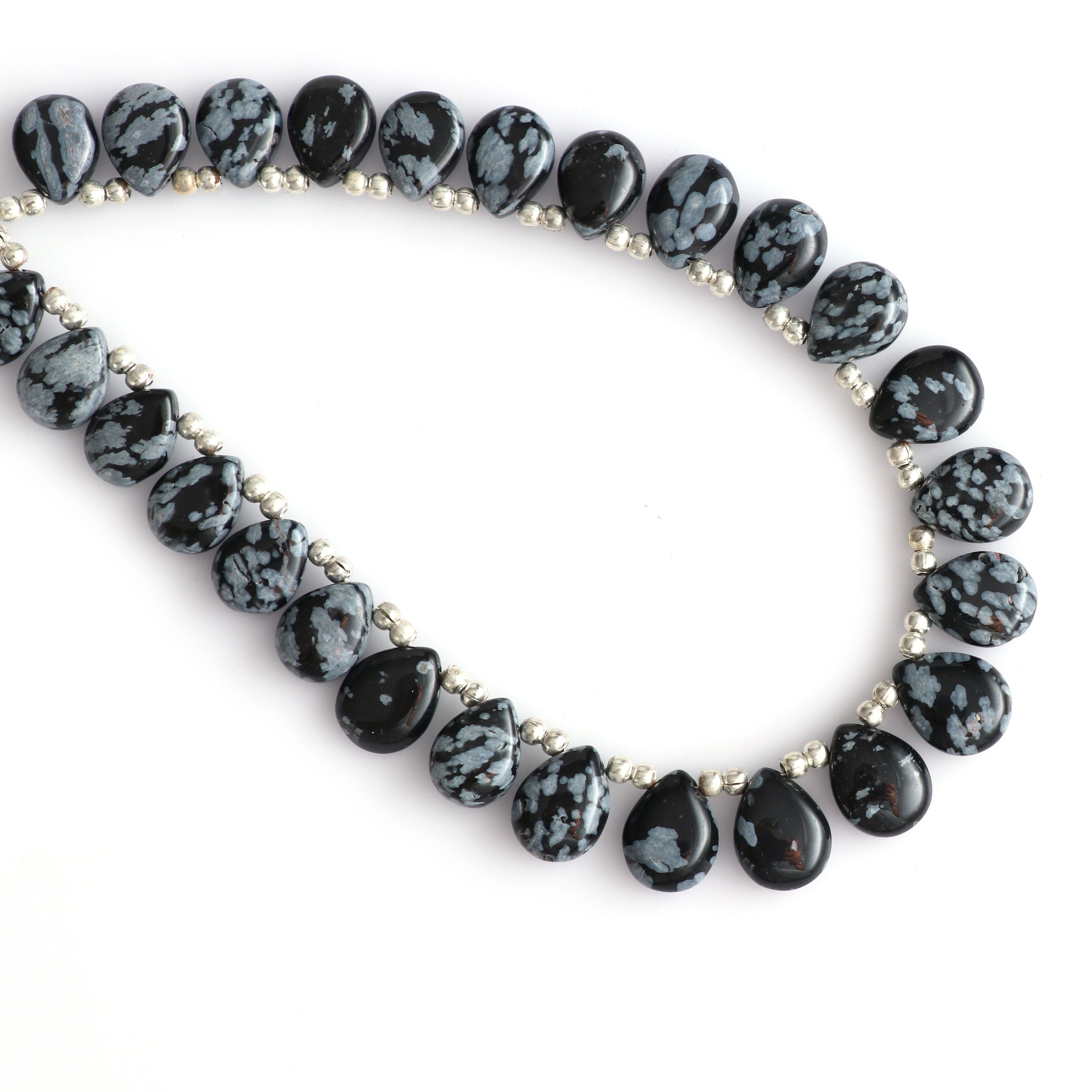 Natural Snowflake Obsidian Smooth Pears Beads -7x9 Mm To 8x10 Mm-snowflake Obsidian-gem Quality, 8 Inch, Price Per Strand Natural Snowflake Obsidian Smooth Pears Beads -7x9 Mm To 8x10 Mm-snowflake Obsidian-gem Quality, 8 Inch, Price Per Strand
