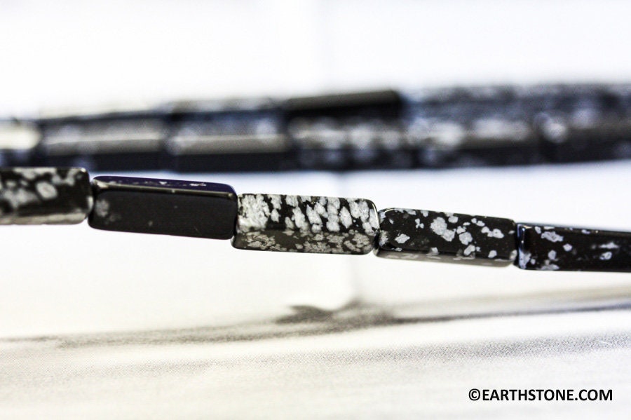 Snowflake Obsidian 4x13mm Rectangle Beads, 15.5" Strand, Natural Gemstone For Jewelry Making