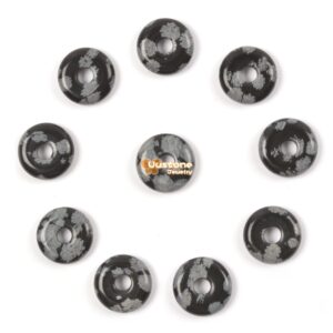 15mm Snowflake Obsidian donut focal pendant bead jewelry making DIY