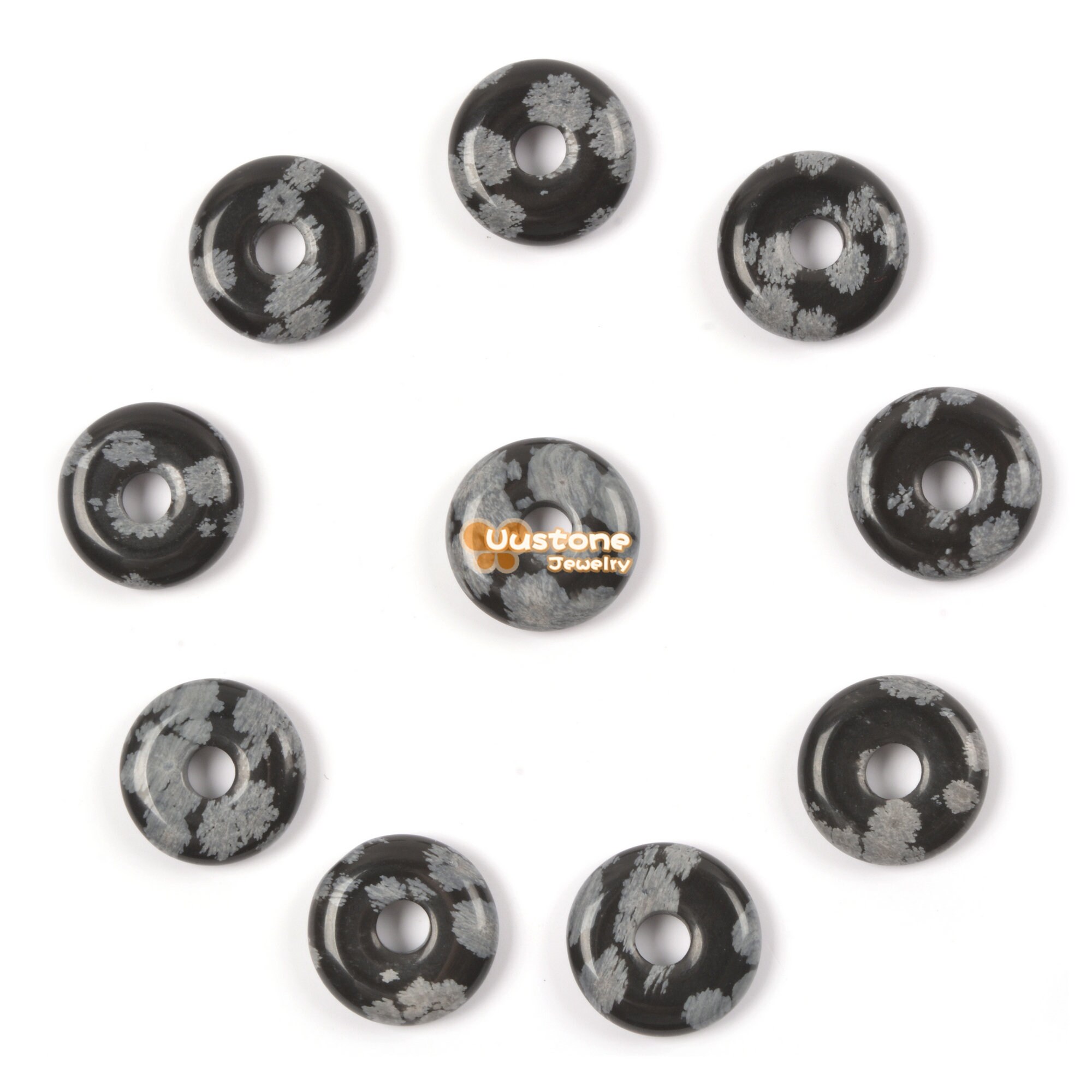 15mm Snowflake Obsidian Donut Focal Pendant Bead Jewelry Making Diy