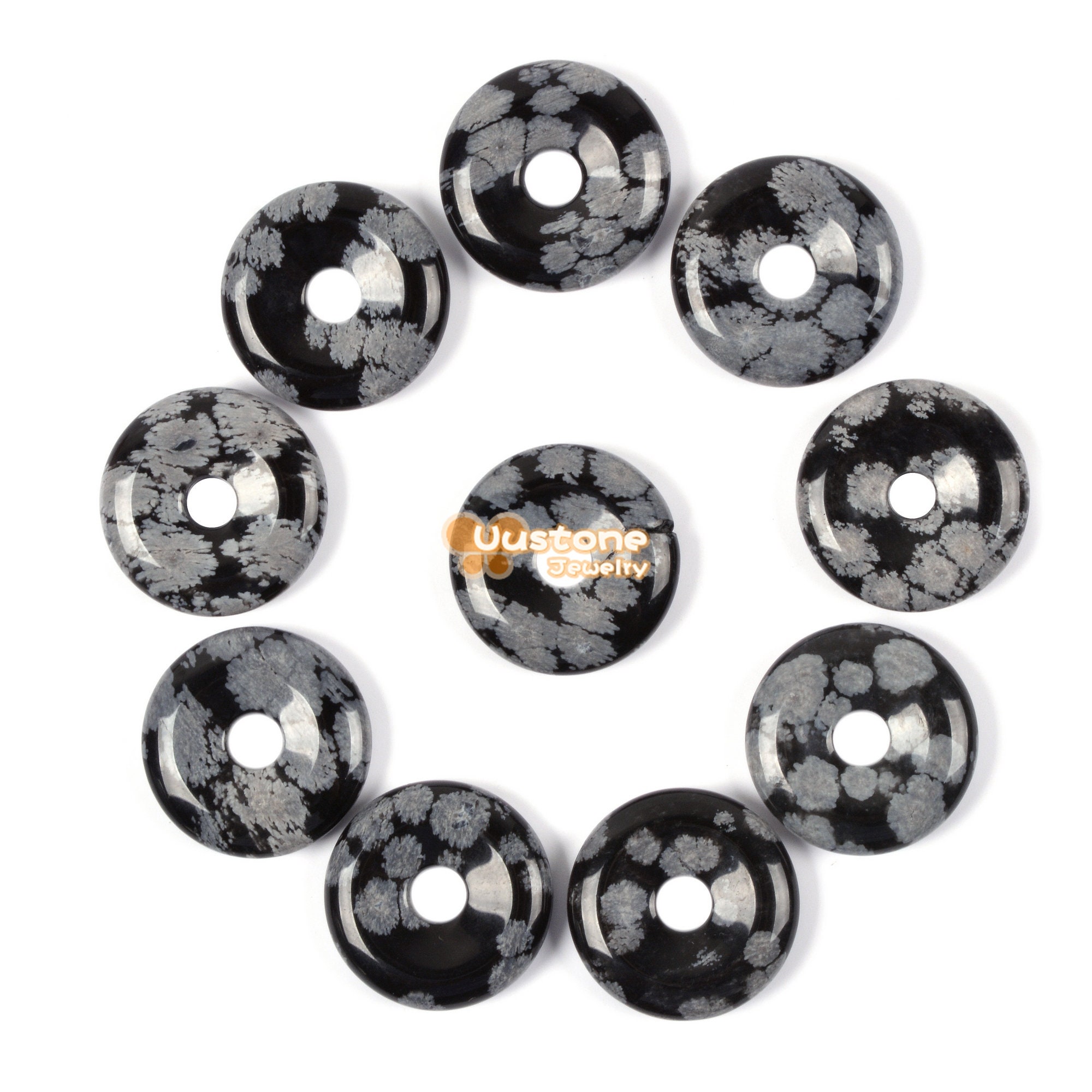 20mm Snowflake Obsidian Donut Focal Pendant Bead Jewelry Making