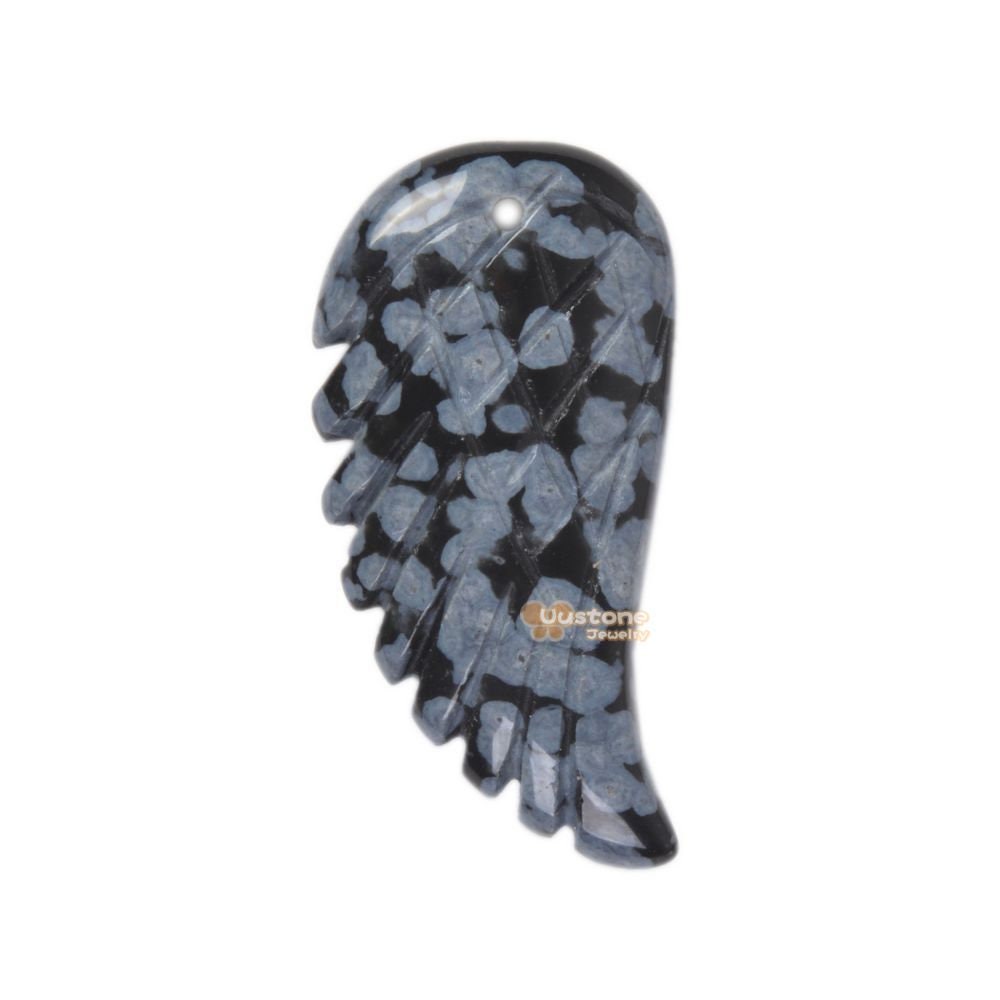 30mm Carved Snowflake Obsidian Gemstone Angel Wing Pendant Bead