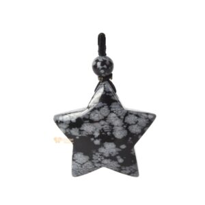 30mm Carved Snowflake Obsidian Gemstone Crystal Healing Star Stone Pendant