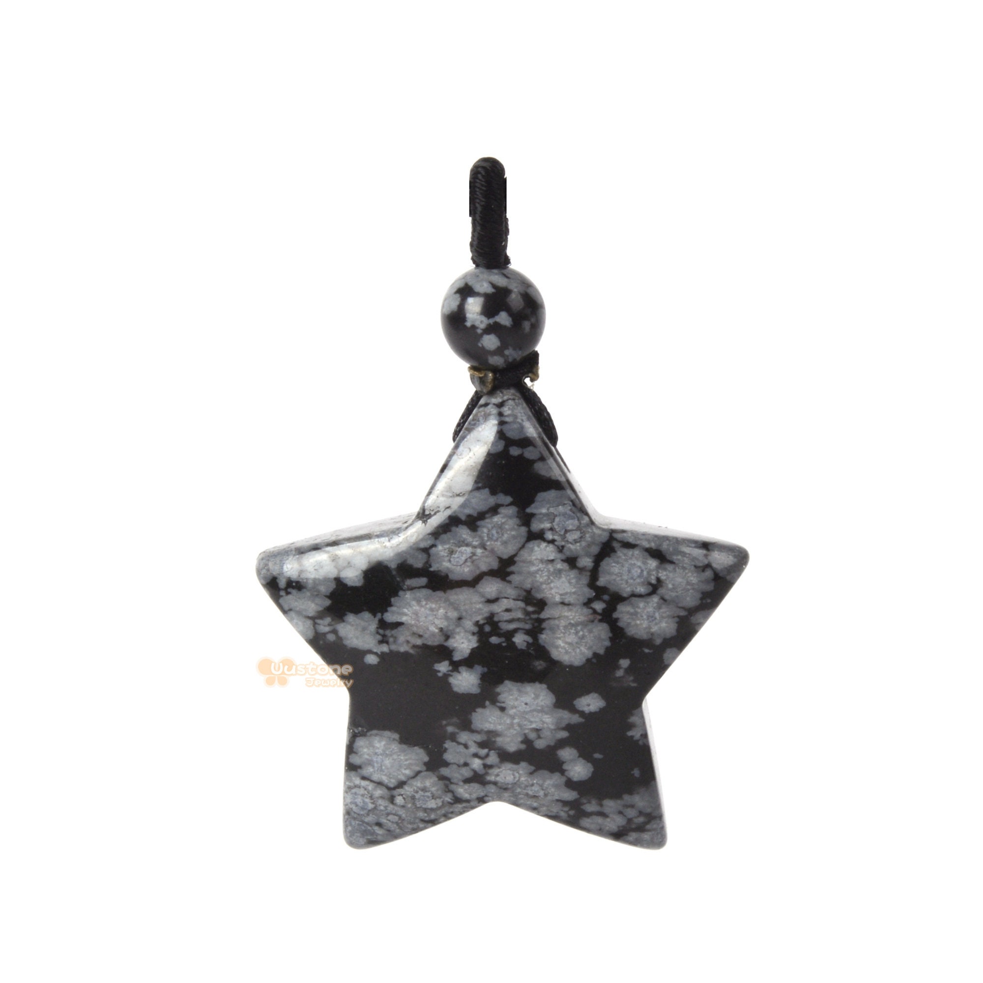 30mm Carved Snowflake Obsidian Gemstone Crystal Healing Star Stone Pendant