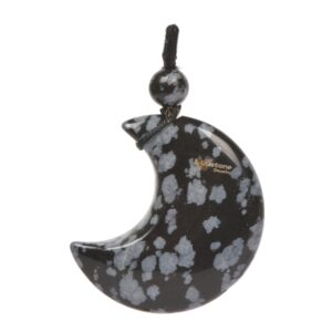 32mm Snowflake Obsidian  Carved Crescent Moon Pendant