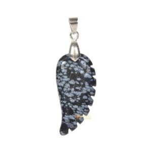 36mm Carved snowflake obsidian angel wing pendant focal bead (Bail added)