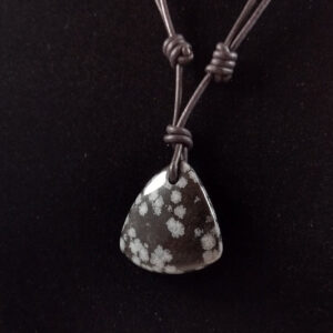 Snowflake Obsidian Pendant Adjustable Leather Necklace Handmade By Chris Hay