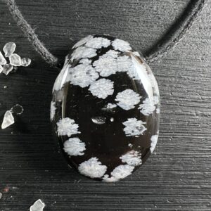 Snowflake Obsidian Pendant Black White , Protection Necklace , Capricorn Zodiac , Root Chakra