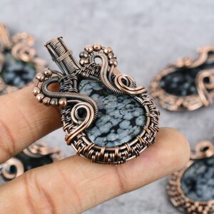 Snowflake Obsidian Copper Pendant Copper Wire Wrapped Gemstone Pendant Coper Jewelry Designer Obsidian Pendant Gift For Her Mothers Day Gift Snowflake Obsidian Copper Pendant Copper Wire Wrapped Gemstone Pendant Coper Jewelry Designer Obsidian Pendant Gift For Her Mothers Day Gift